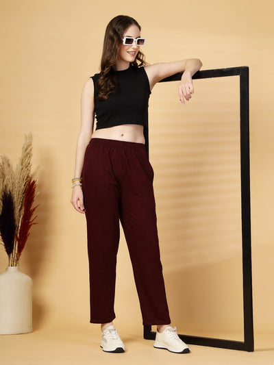 Wine Solid Regular Fit Track Pants