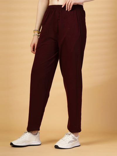Wine Solid Regular Fit Track Pants