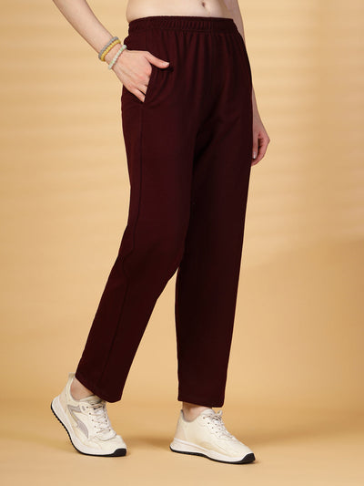 Wine Solid Regular Fit Track Pants