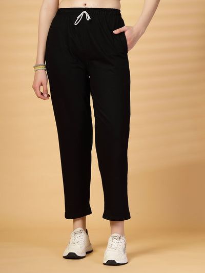 Black Solid Regular Fit Track Pants