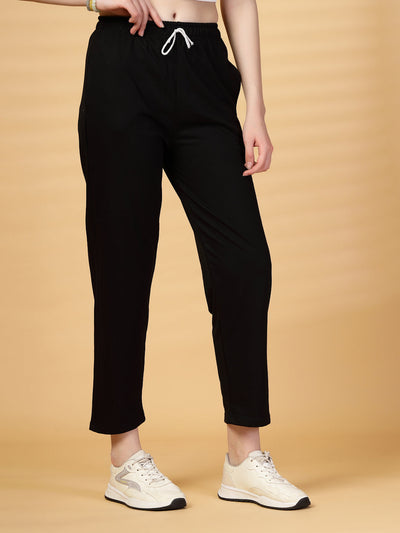 Black Solid Regular Fit Track Pants