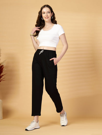 Black Solid Regular Fit Track Pants