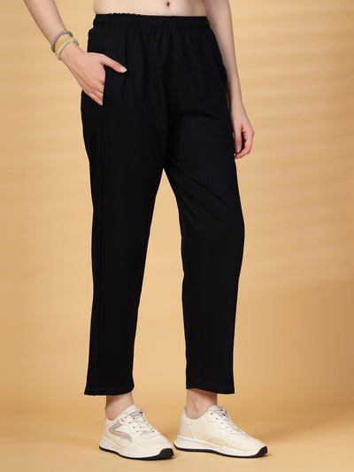 Navy Blue Solid Regular Fit Track Pants