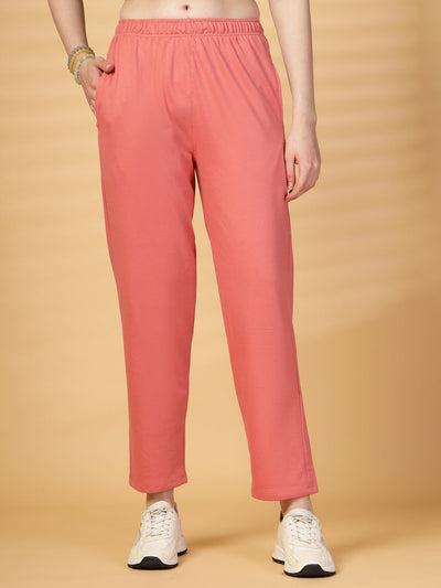 Pink Solid Regular Fit Track Pants