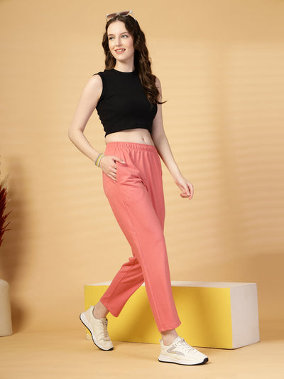 Pink Solid Regular Fit Track Pants