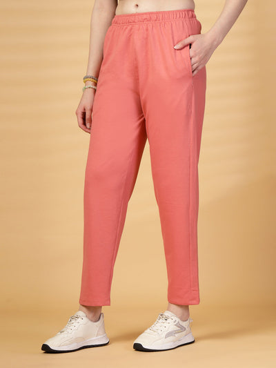 Pink Solid Regular Fit Track Pants
