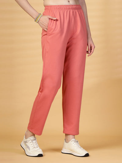 Pink Solid Regular Fit Track Pants