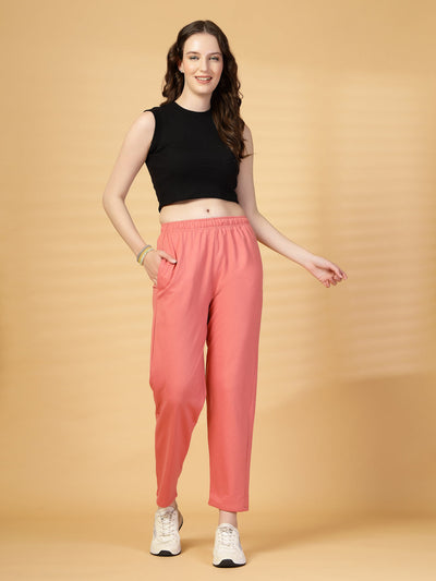 Pink Solid Regular Fit Track Pants