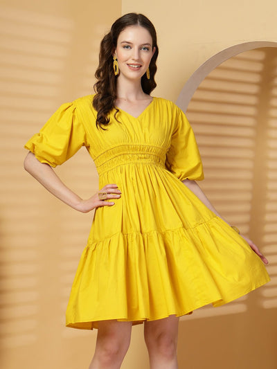 yellow knee length dress Knee Length Dress – Yellow Solid Cotton for Casual Chic Look in Summer – Clora Creation