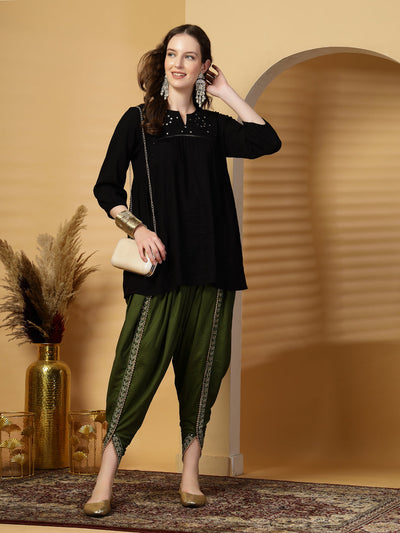 Olive Embellished Dhoti Pants