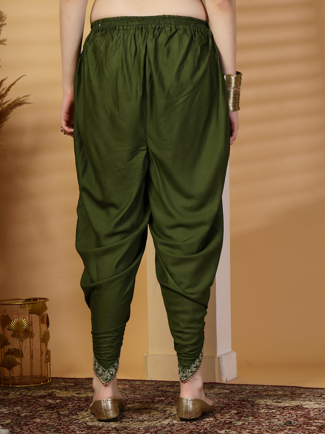 Olive Embellished Dhoti Pants