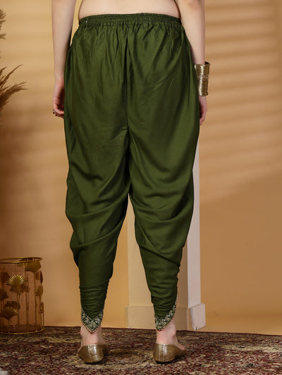 Olive Embellished Dhoti Pants