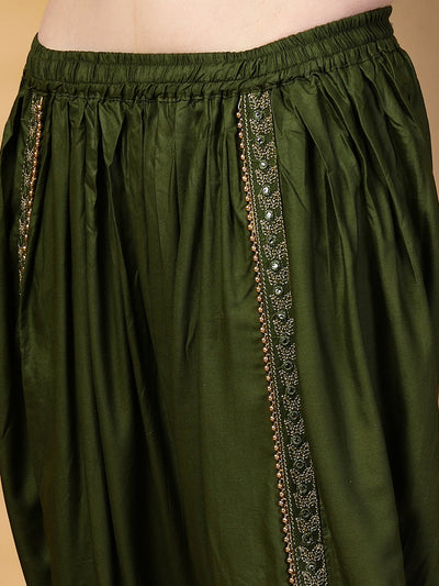Olive Embellished Dhoti Pants