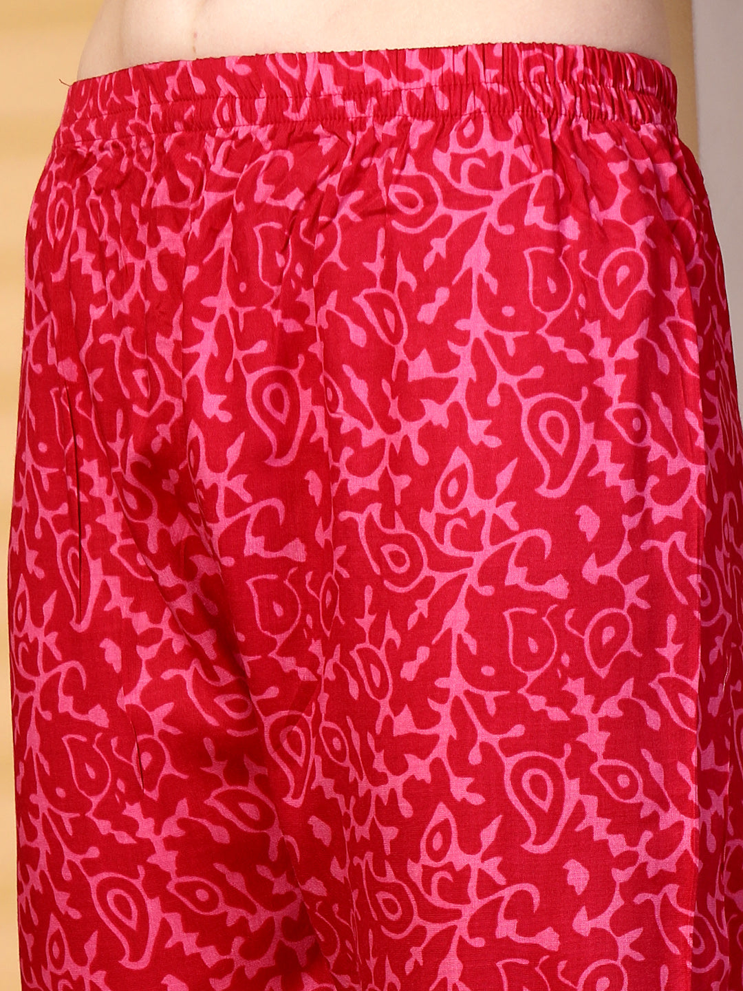 Magenta Printed Rayon Kurta Set with Dupatta