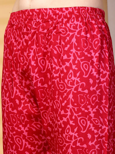 Magenta Printed Rayon Kurta Set with Dupatta