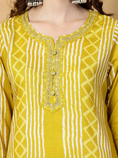 Mustard Printed Rayon Kurta Set with Dupatta