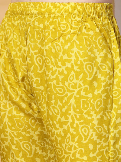 Mustard Printed Rayon Kurta Set with Dupatta