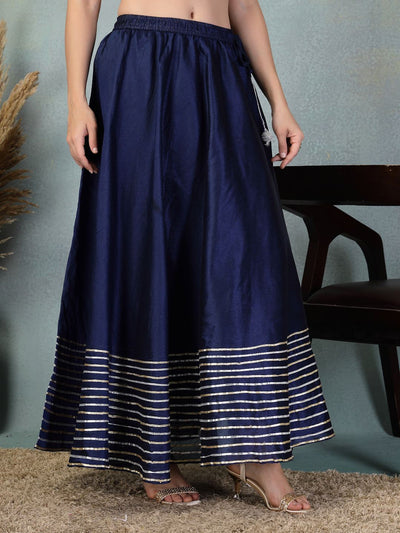 Navy blue Chanderi silk skirt with intricate Gota Patti work and flared design