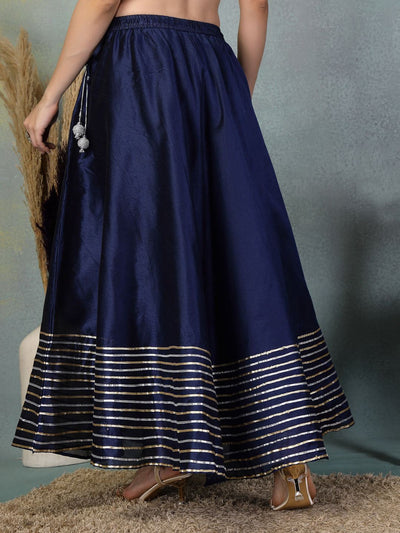 Navy blue Chanderi silk skirt with gold Gota Patti border detailing