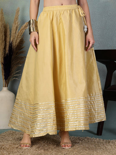Fawn gotta patti Chanderi silk flared skirt with intricate metallic detailing