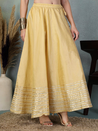 Fawn Gotta Patti Chanderi silk flared skirt with intricate silver embellishments at hem