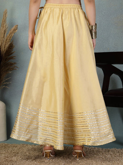 Fawn Gotta Patti Chanderi silk skirt with flared design and intricate silver detailing at hem