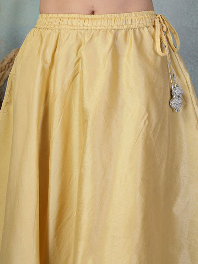 Fawn gotta patti chanderi silk flared skirt with intricate traditional detailing and tie-up waist