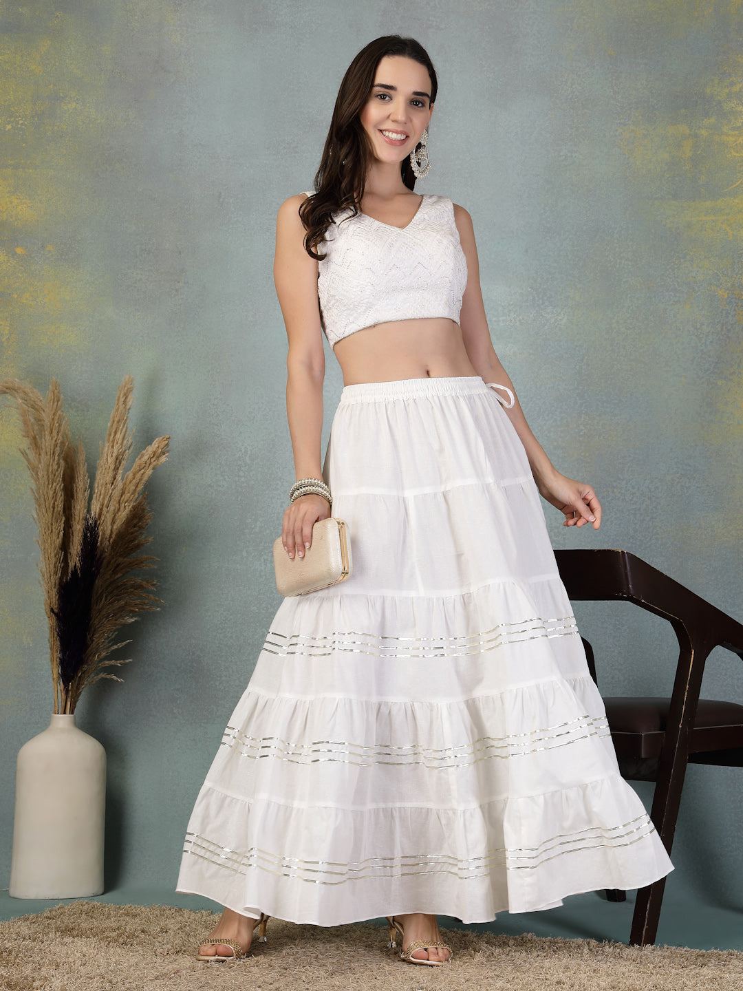 Cotton White Skirt for Women – Perfect for Casual and Festive Wear