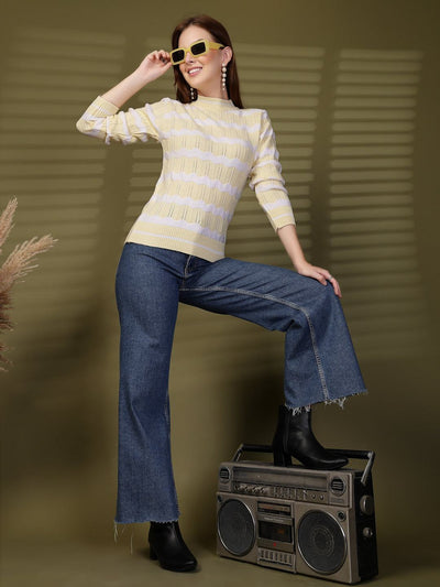 Lemon Zigzag Striped Knitting Sweaters Woollen Sweater, product photo showing color, pattern, and knit texture on a plain background
