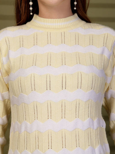 Lemon Zigzag Striped Knitting Sweaters Woollen Sweater, product photo showing color, pattern, and knit texture on a plain background
