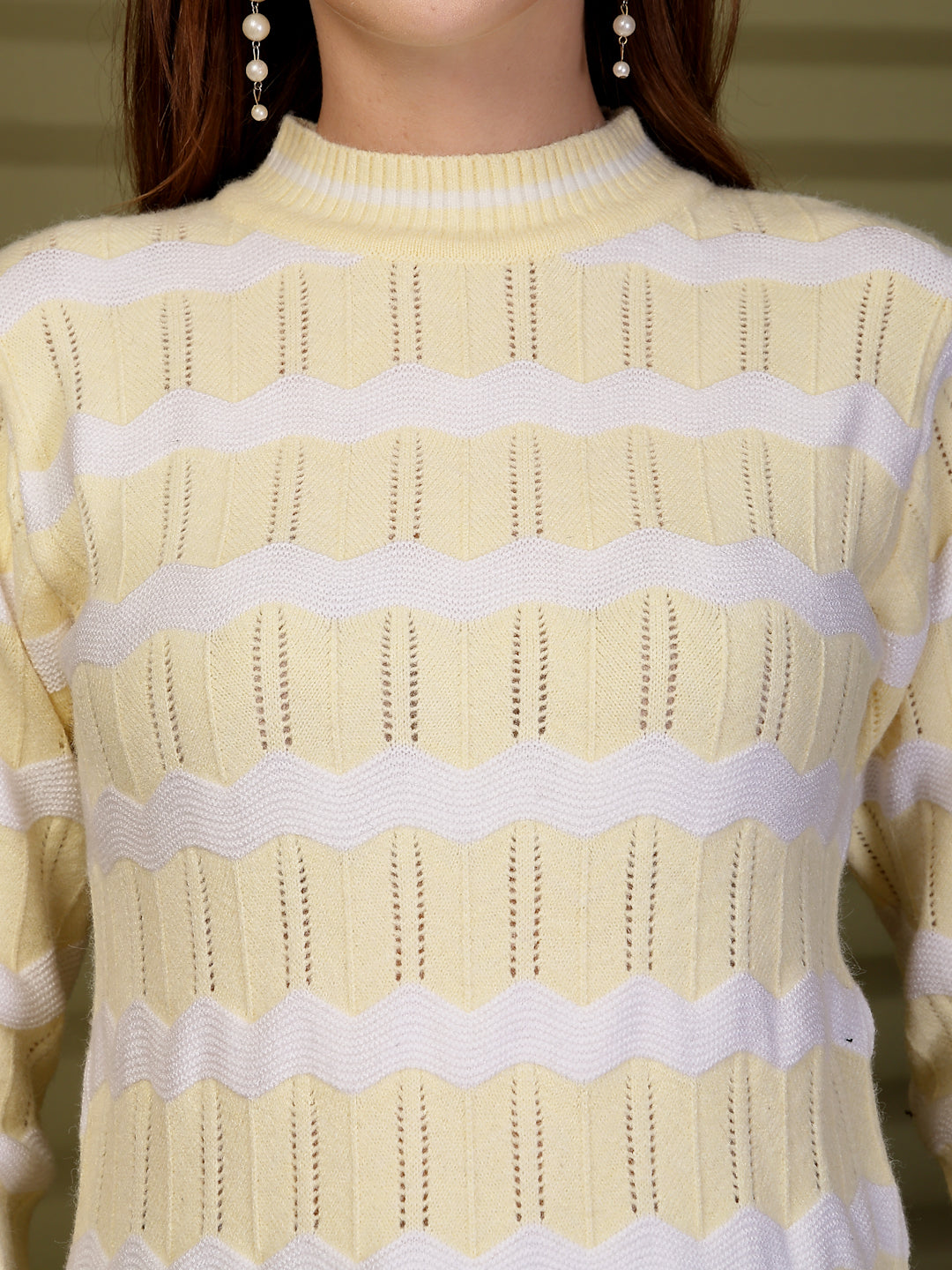 Lemon Zigzag Striped Woollen Sweater