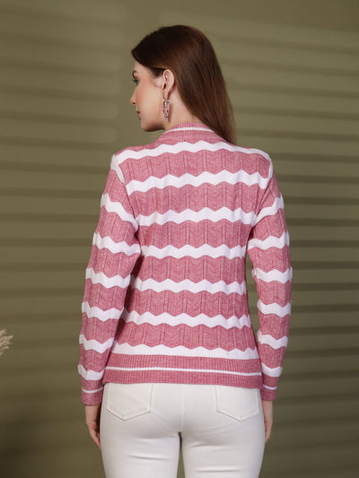 Pink Zigzag Striped Woollen Sweater