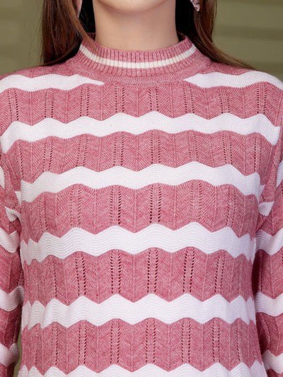 Pink Zigzag Striped Woollen Sweater