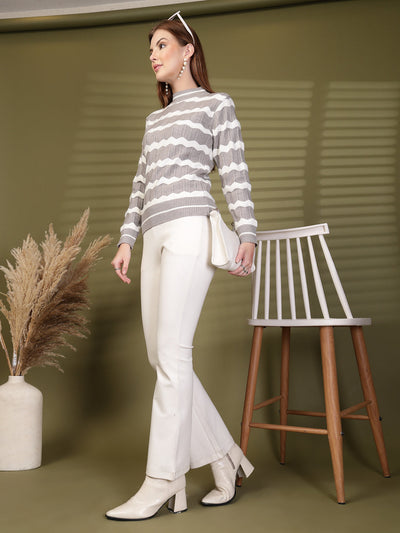 Light Grey Zigzag Striped Woollen Sweater