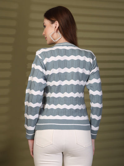 Dark Grey Zigzag Striped Woollen Sweater