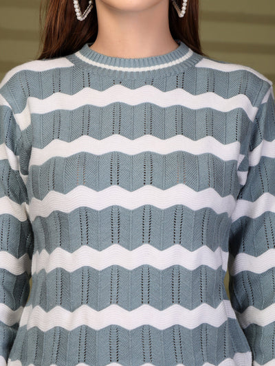 Dark Grey Zigzag Striped Woollen Sweater