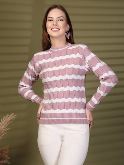 Mauve Zigzag Striped Woollen Sweater