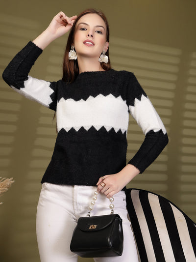 Black & White Zigzag Pattern Woollen Sweater