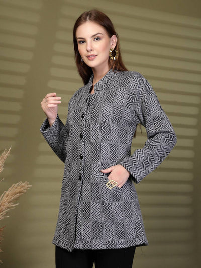 Grey Textured Knitting Cardigan Button-Down Woollen Cardigan with Pockets, product photo showing color, pattern, and knit texture on a plain background