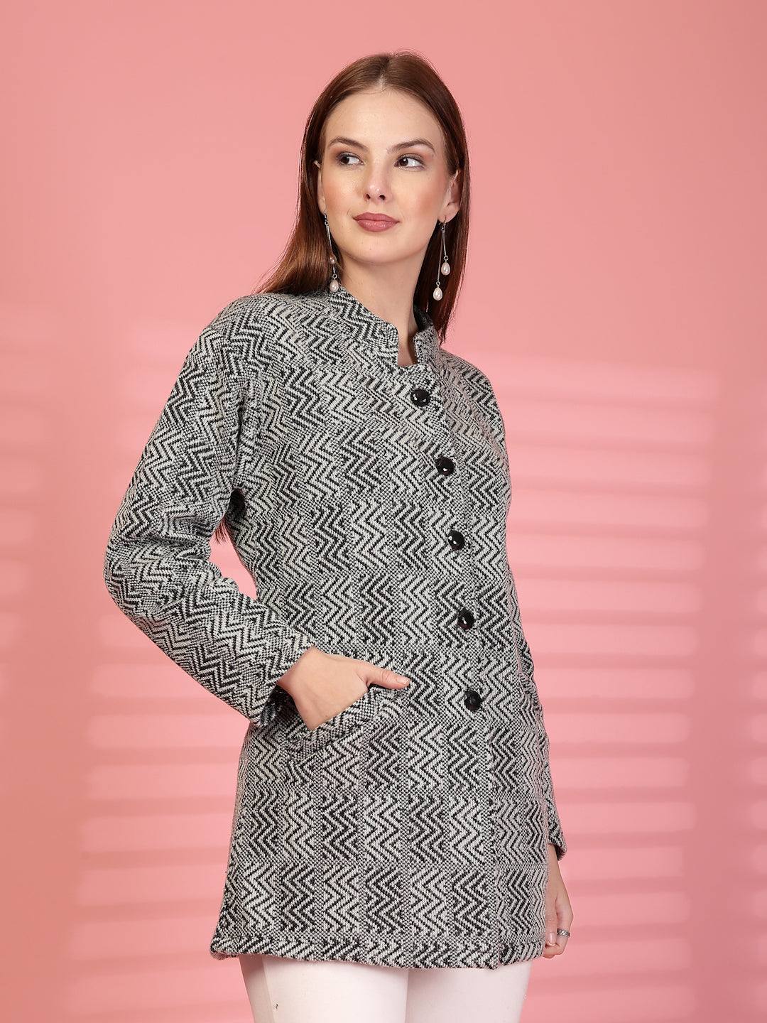 Pista Green Textured Knitting Cardigan Button-Down Woollen Cardigan with Pockets, product photo showing color, pattern, and knit texture on a plain background