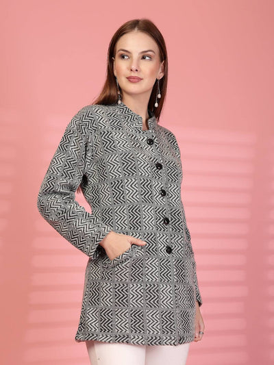 Pista Green Textured Knitting Cardigan Button-Down Woollen Cardigan with Pockets, product photo showing color, pattern, and knit texture on a plain background