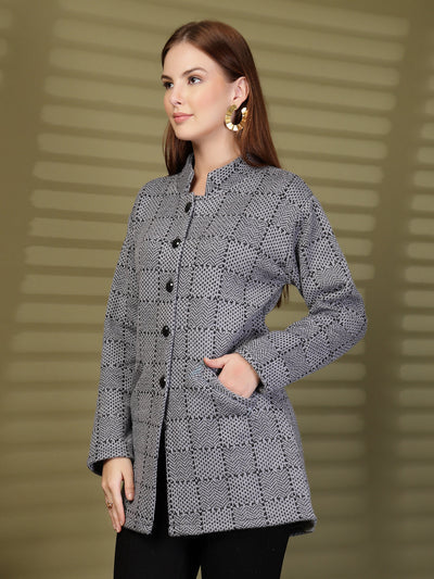 Black Textured Button-Down Woollen Cardigan with Pockets