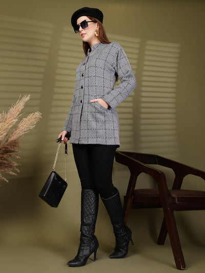 Black Textured Button-Down Woollen Cardigan with Pockets