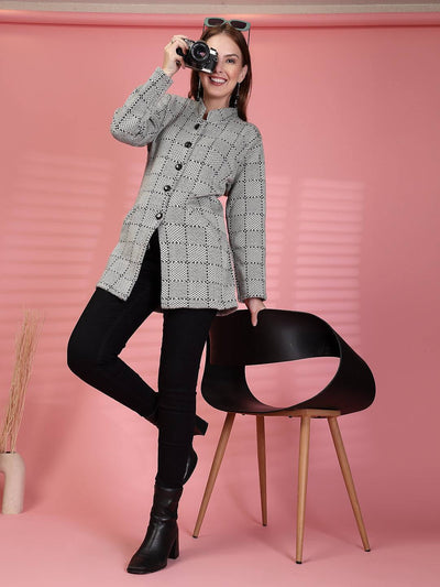 Pista Green Textured Knitting Cardigan Button-Down Woollen Cardigan with Pockets, product photo showing color, pattern, and knit texture on a plain background