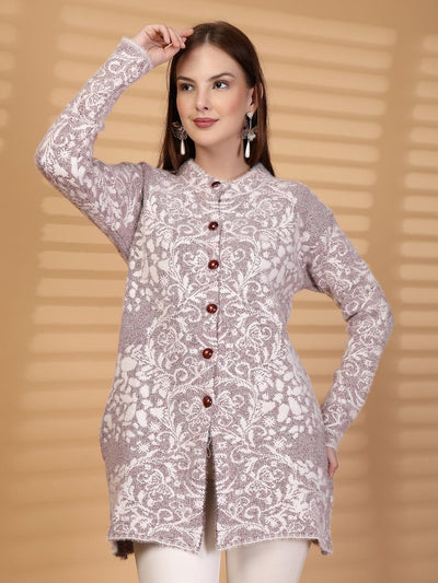 Maroon Textured Knitting Cardigan Button-Down Woollen Cardigan with Pockets, product photo showing color, pattern, and knit texture on a plain background