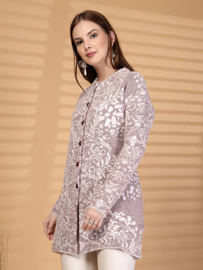 Maroon Textured Knitting Cardigan Button-Down Woollen Cardigan with Pockets, product photo showing color, pattern, and knit texture on a plain background