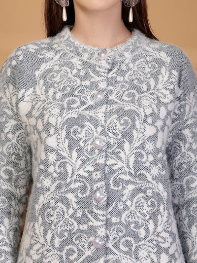 Light Grey Textured Knitting Cardigan Button-Down Woollen Cardigan with Pockets, product photo showing color, pattern, and knit texture on a plain background