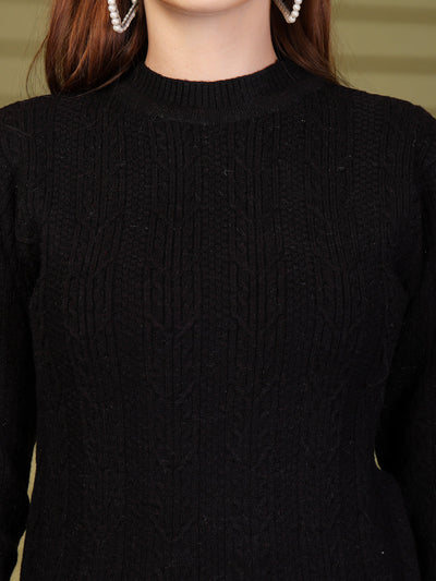 Black Textured High Neck Woollen Sweater