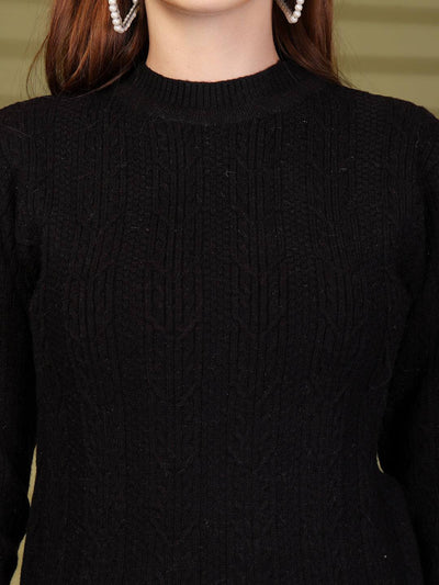 Black Textured Knitting Sweaters High Neck Woollen Sweater, product photo showing color, pattern, and knit texture on a plain background