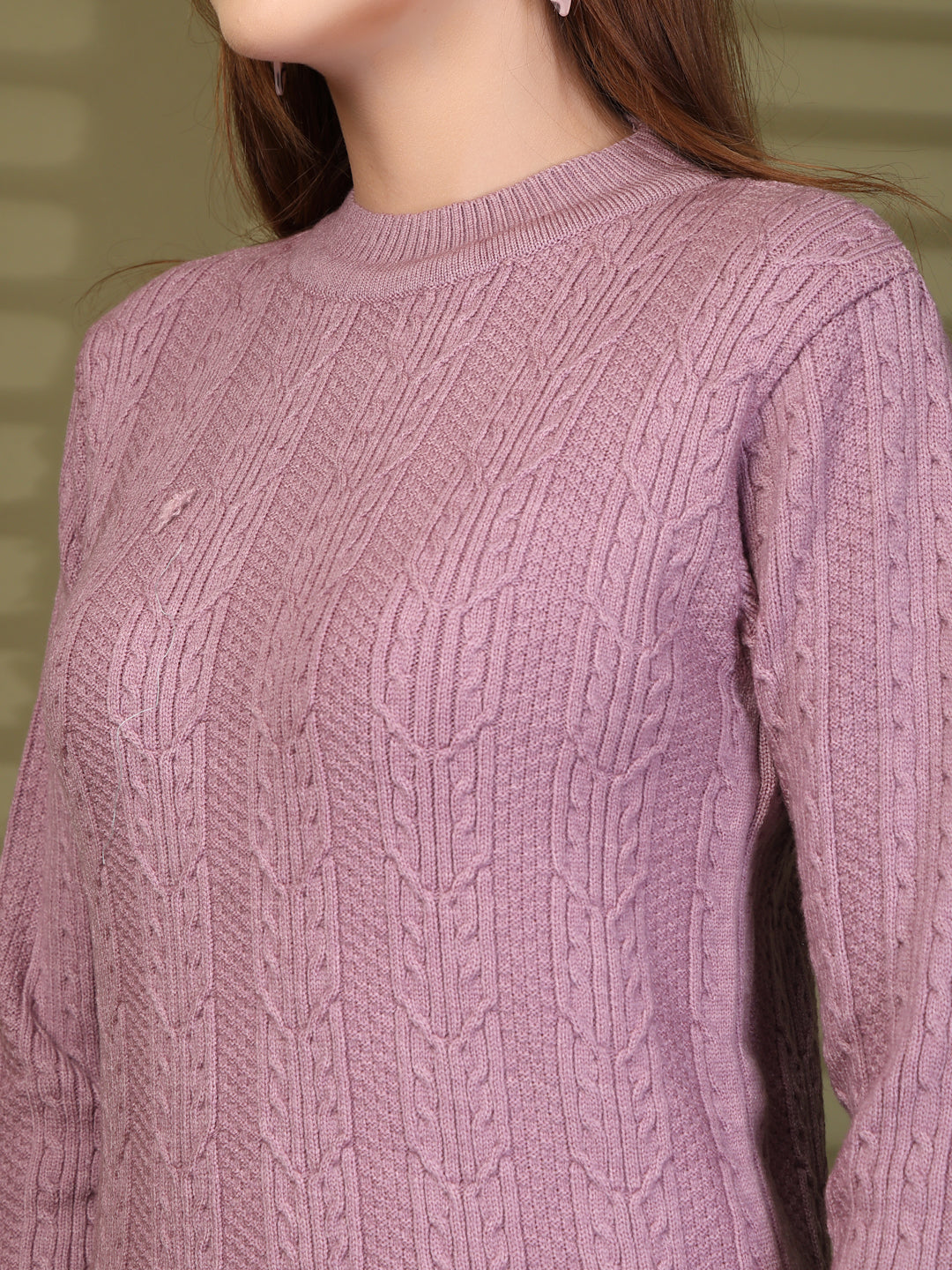 Pink Textured High Neck Woollen Sweater